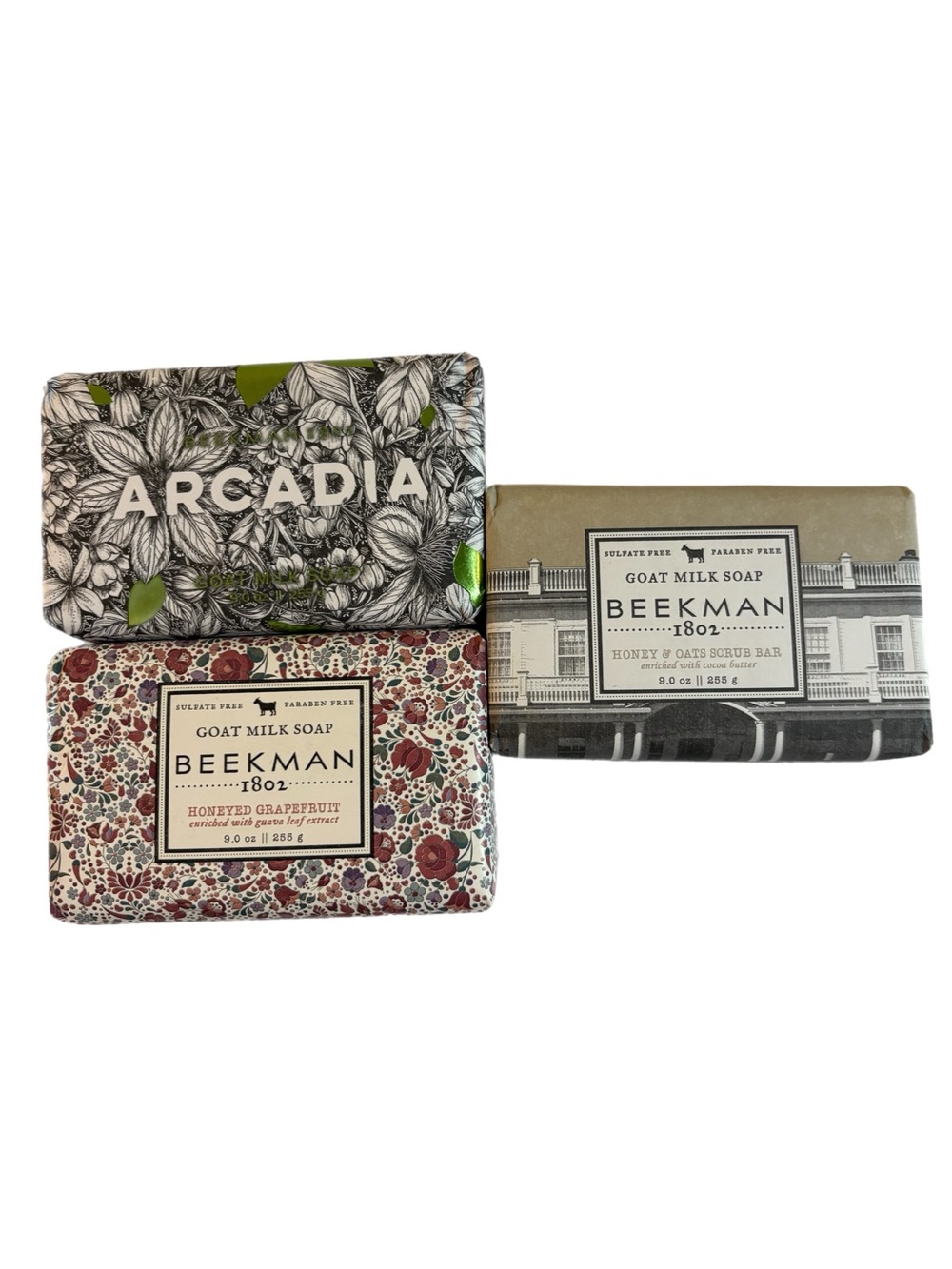 Beekman 1802 Goat Milk Soap Trio - Floral Botanical, Honey & Oats, Grapefruit